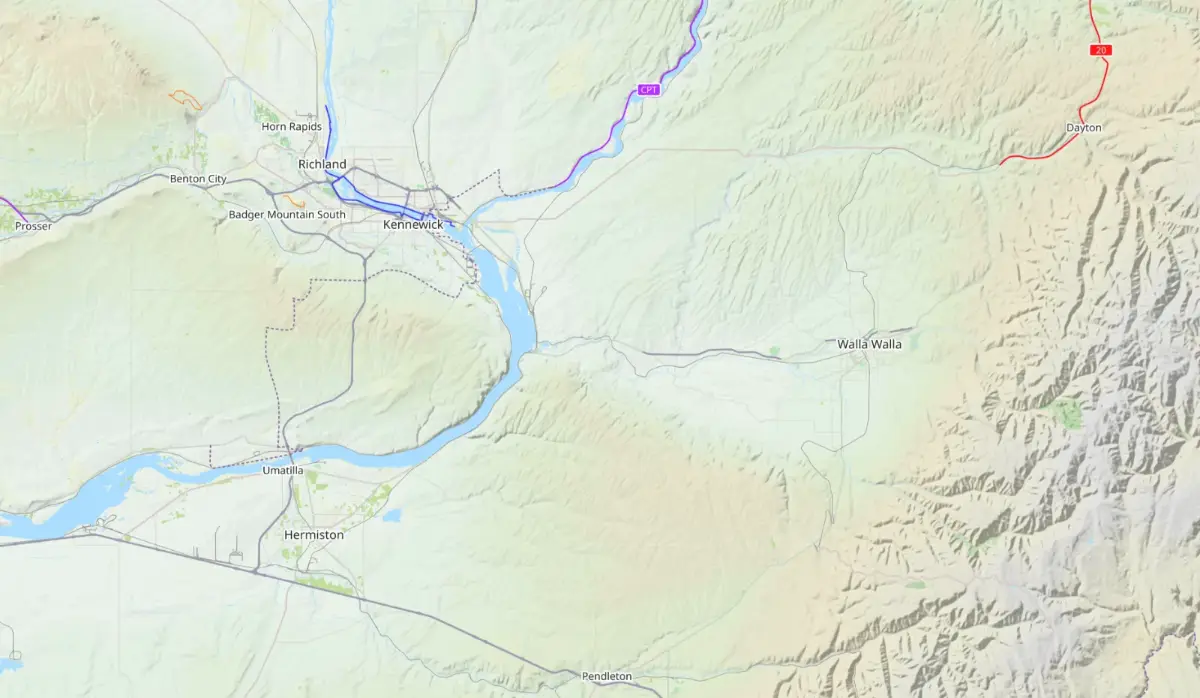 Map of the Walla Walla and Tri-Cities, WA service area covered by Five Star Disaster Services